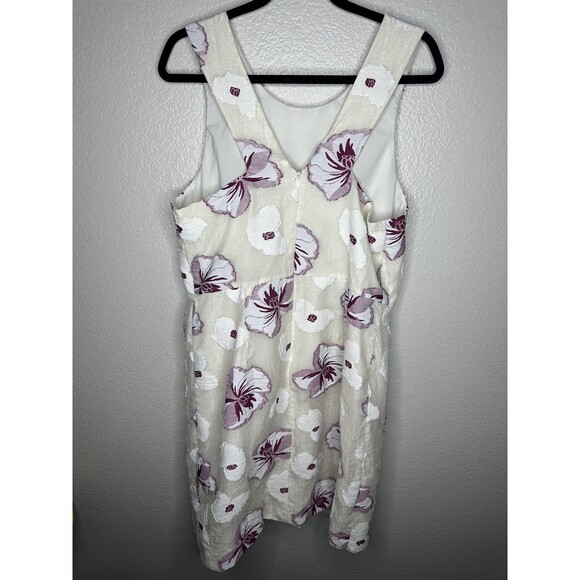 Ann Taylor Dress Womens 14 Ivory Purple Floral Jacquard Sleeveless Sheath Lined - Picture 5 of 5